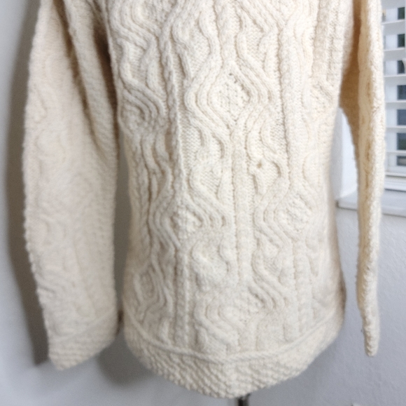 INIS CRAFTS Merino Wool Chunky Knit Cardigan Cream M. - Picture 8 of 9